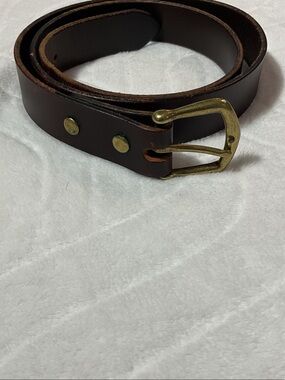 Men's Dark Brown Leather Belt with Brass Buckle